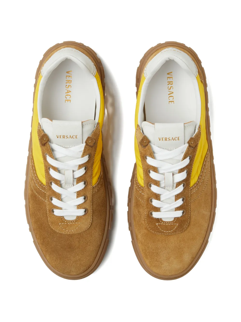 Versace Greca suède en nylon sneakers Bruin