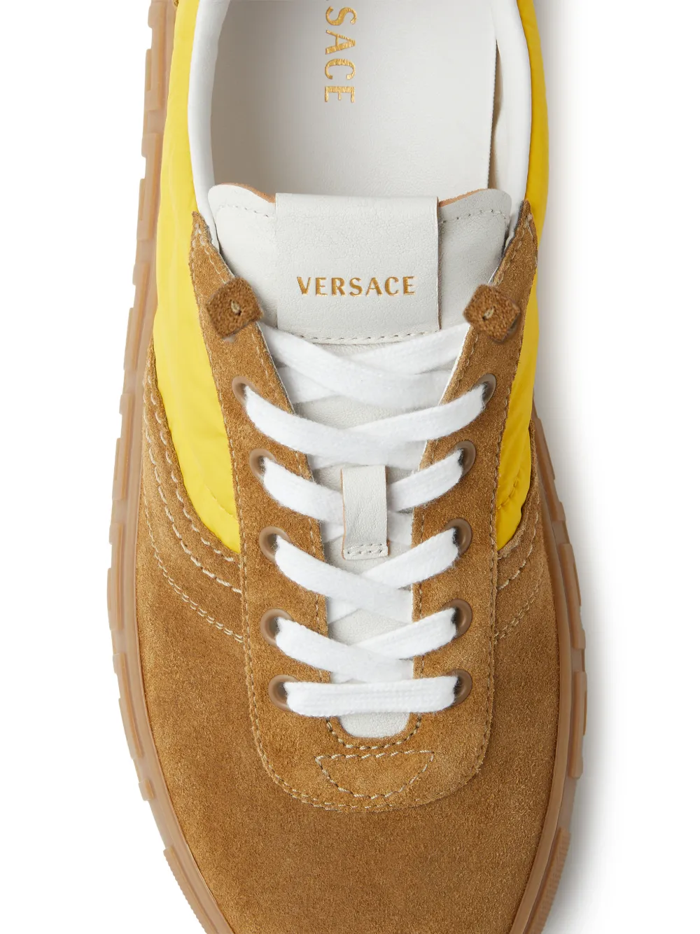 Versace Greca suède en nylon sneakers Bruin