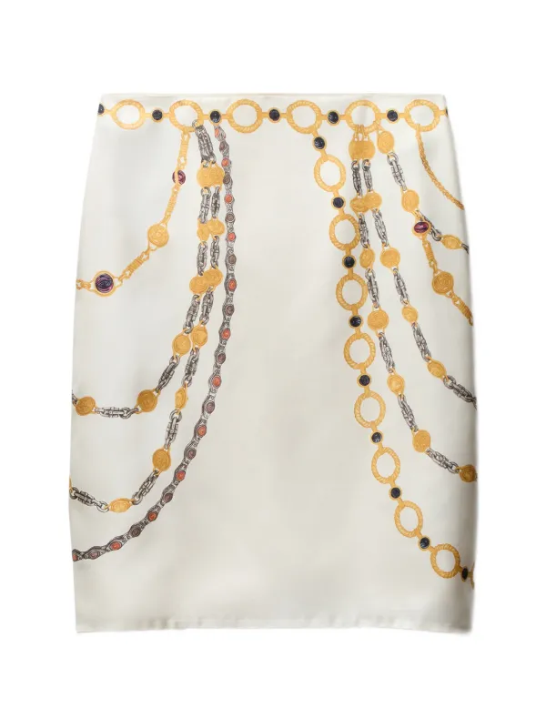 Versace Printed Silk Twill Pencil Skirt in Neutrals