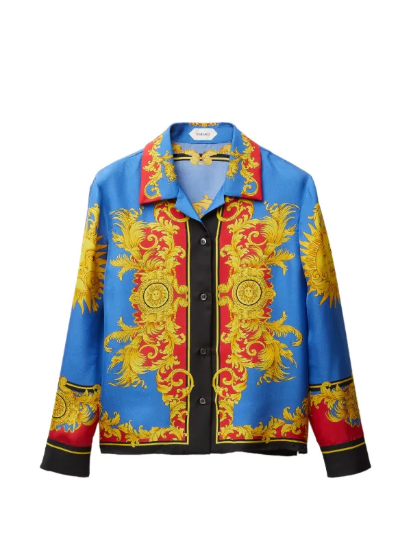 Versace Printed Silk Twill Shirt in Blue