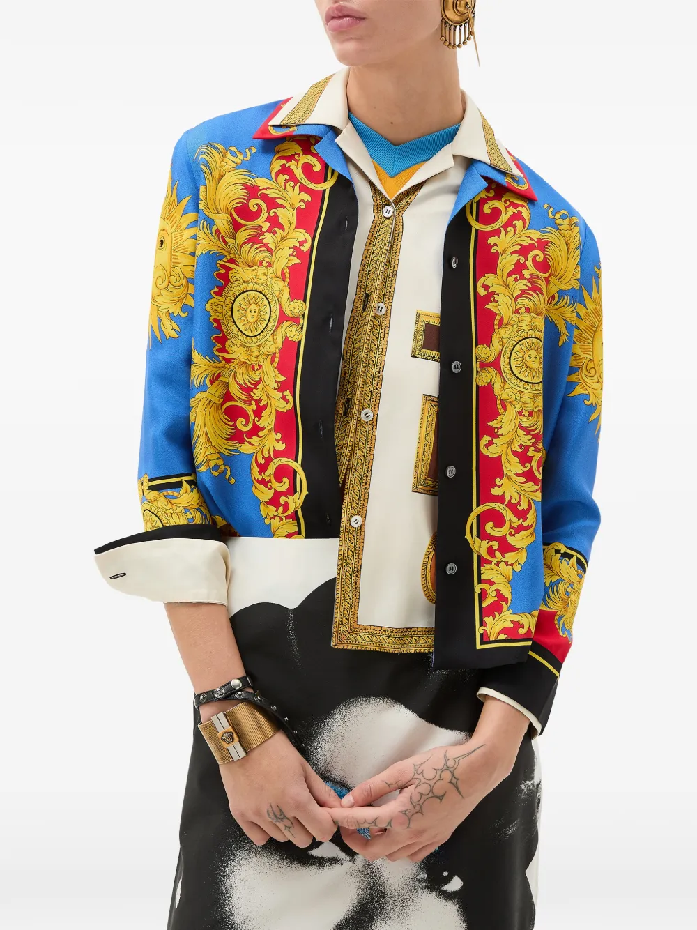 Versace Barocco Print Silk Twill Bowling Shirt In Multi