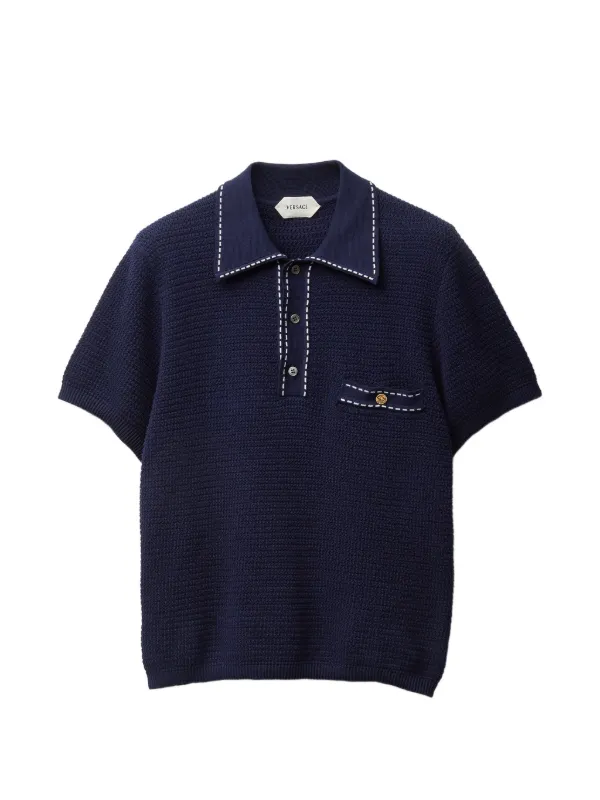 Versace Cotton Knit Polo in Blue