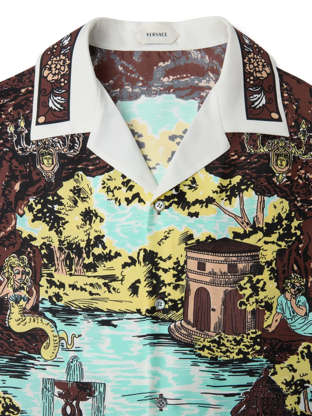 Versace Zijden twill overhemd met print Bruin