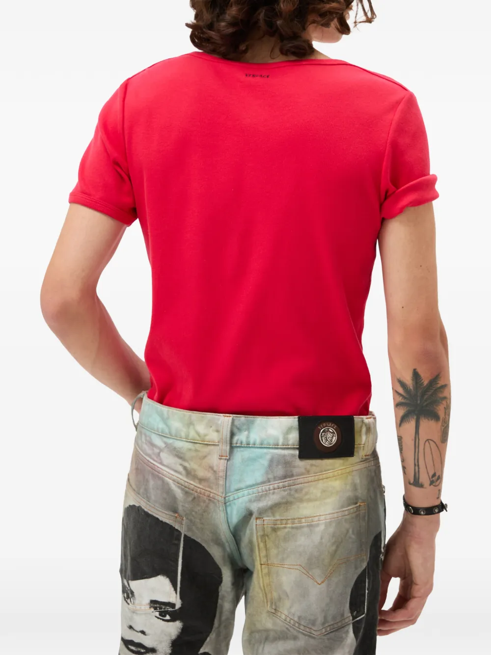Versace Geribbeld katoenen-jersey T-shirt met borduurwerk Rood