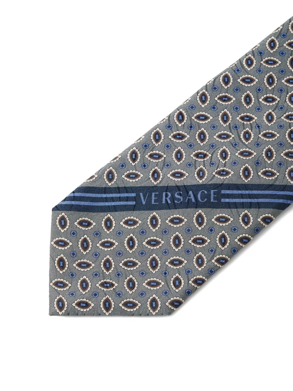  Versace Printed Jacquard Silk Tie - Grey 