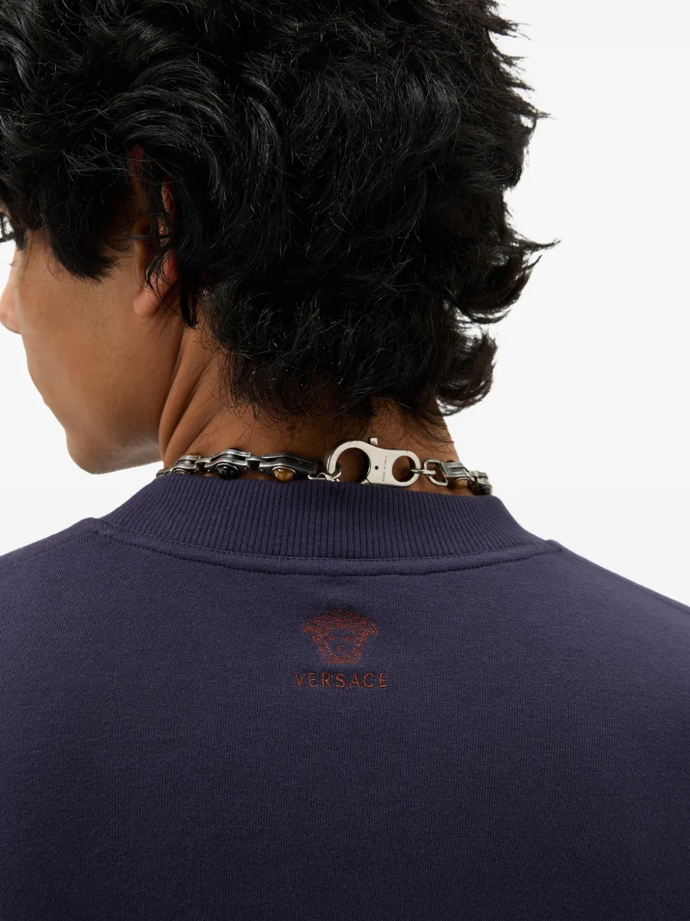 Versace Stretch-katoenen jersey T-shirt met borduurwerk Blauw