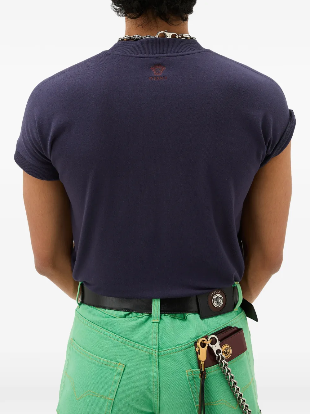 Versace Stretch-katoenen jersey T-shirt met borduurwerk Blauw