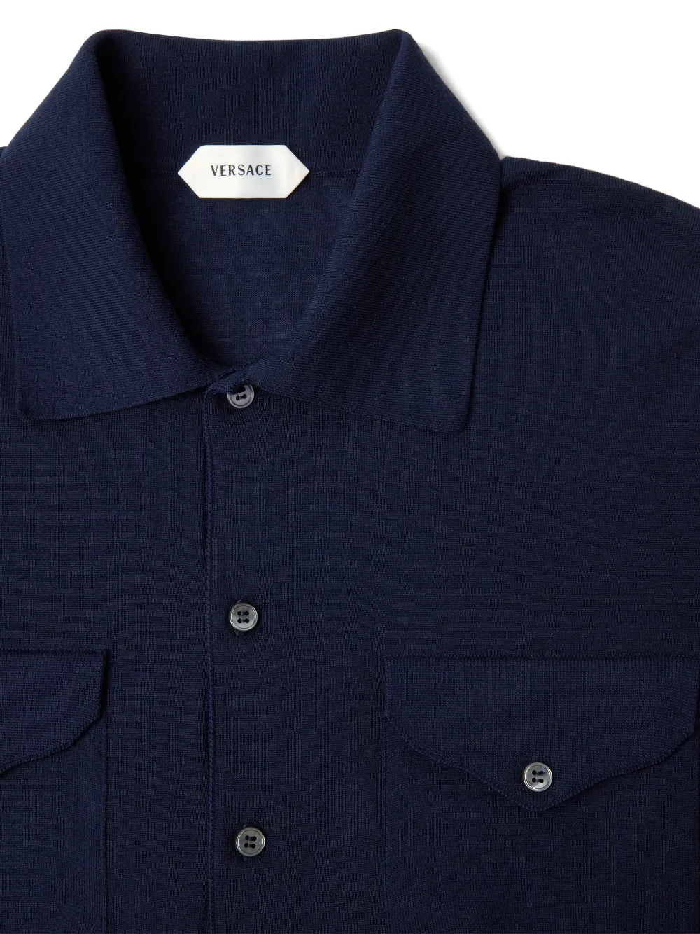  Versace Embroidered Wool Knit Shirt - Blue 