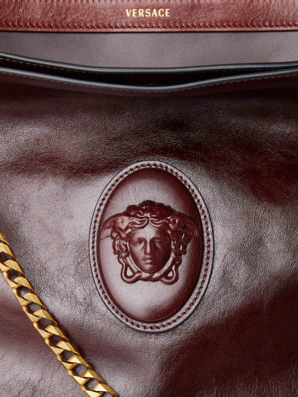 Versace Cabine leren schoudertas Bruin