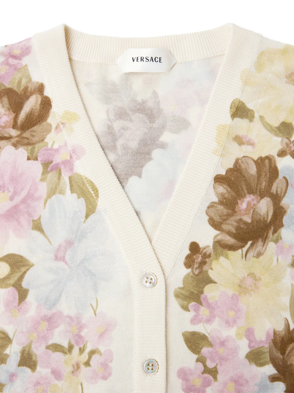  Versace Printed Silk Knit Cardigan - Neutrals 