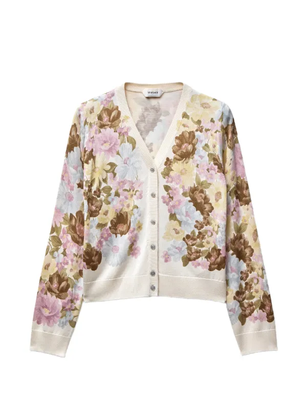 Versace Printed Silk Knit Cardigan in Neutrals
