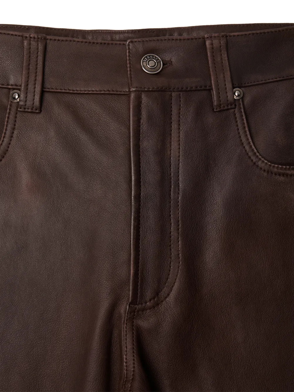  Versace Pantalones De Cuero De Corte Recto Con Cinco Bolsillos Y Acabado Quemado - Marrón 