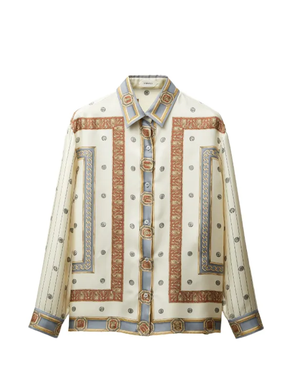 Versace Printed Silk Twill Shirt in Neutrals