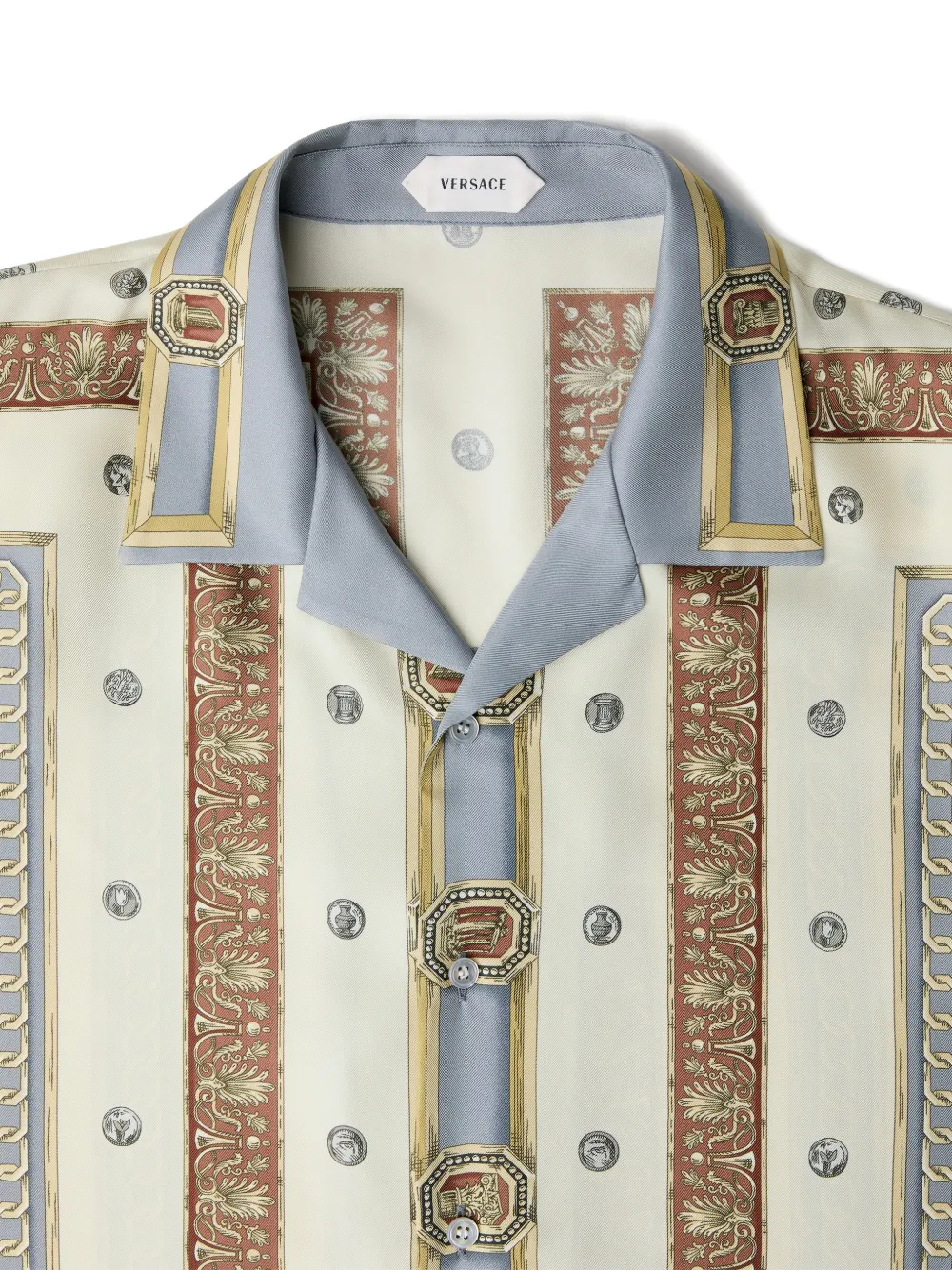 Versace Zijden twill blouse met print Beige