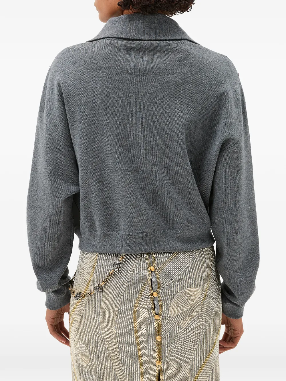 Versace Sweater van intarsia wol met leren patchwork en rits Grijs