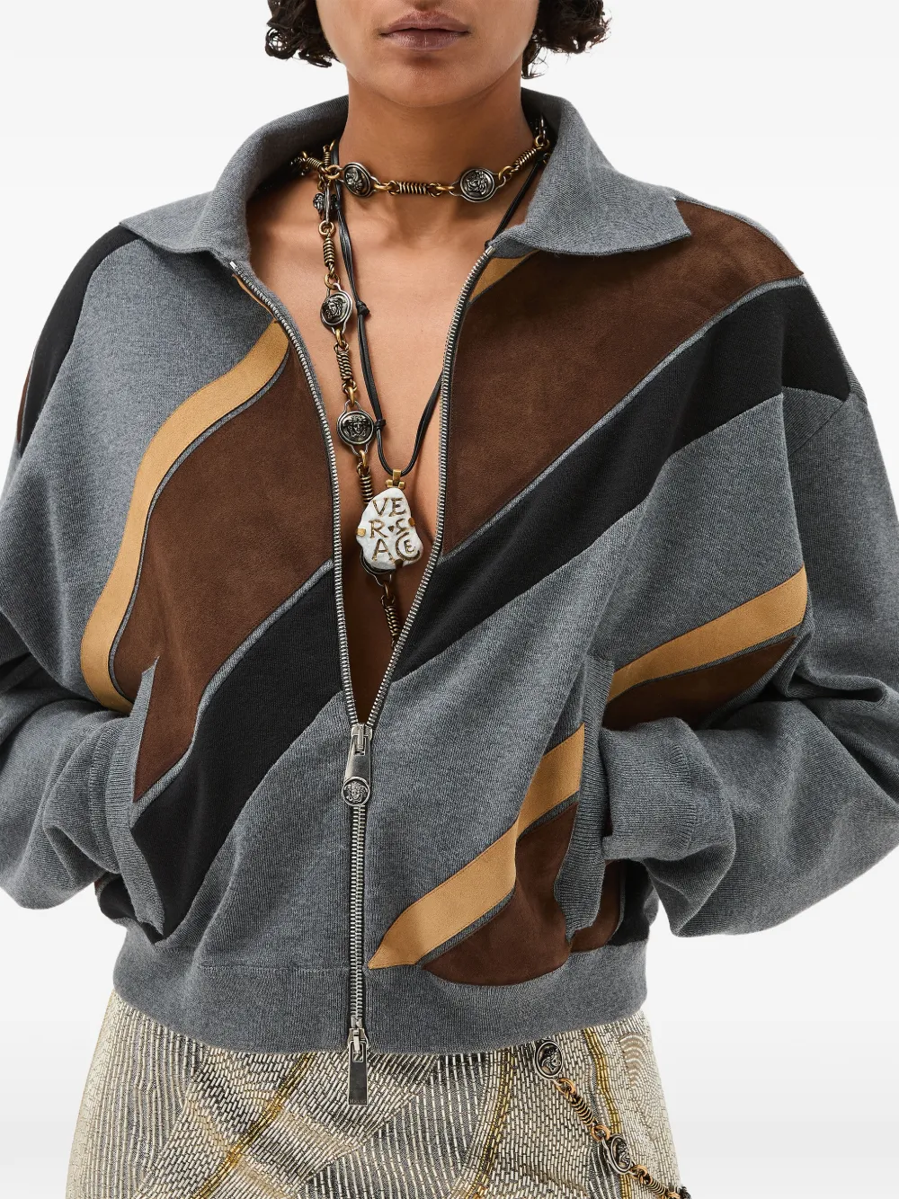 VERSACE グレー ジップアップ　ニット Versace ジップアップ カーディガン | グレー | FARFETCH JP