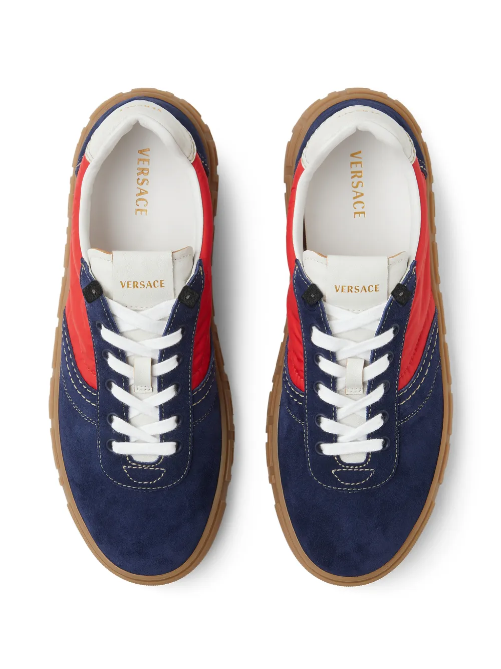 Versace Greca suède en nylon sneakers Blauw