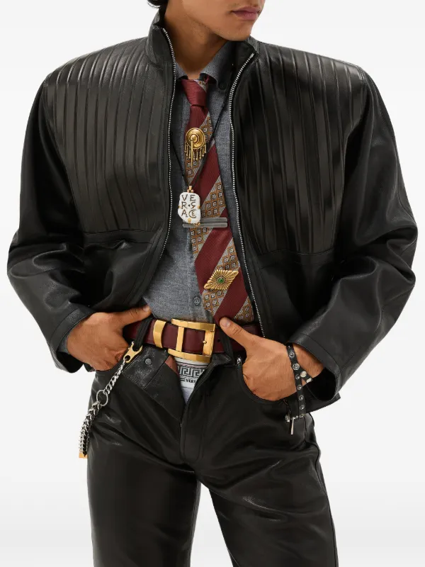 Versace Leather Jacket | Black | FARFETCH SG