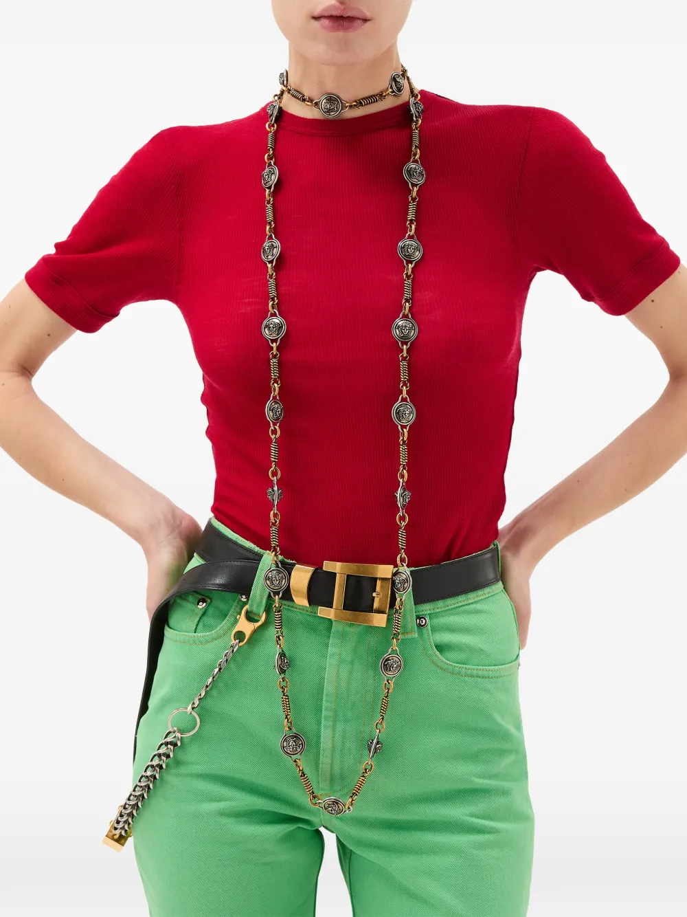  Versace Embroidered Wool Ribbed Knit T-shirt 