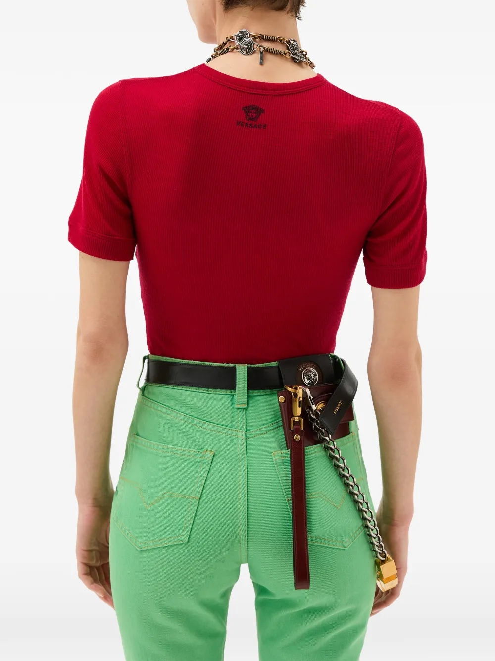  Versace Embroidered Wool Ribbed Knit T-shirt 