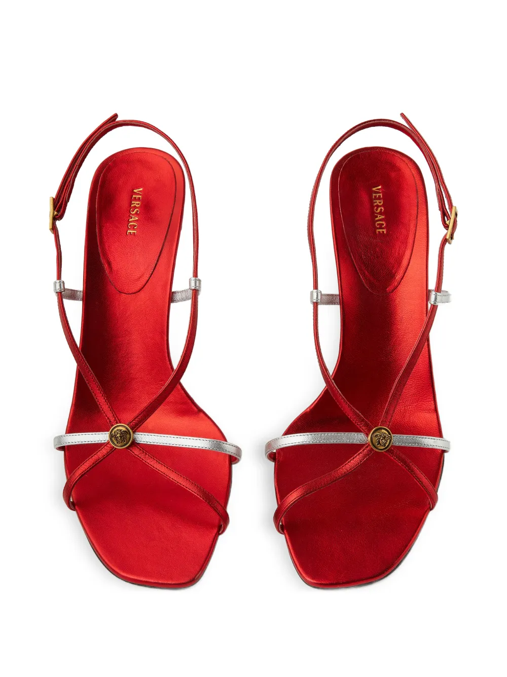 Versace Metallic sandalen met bandje Rood