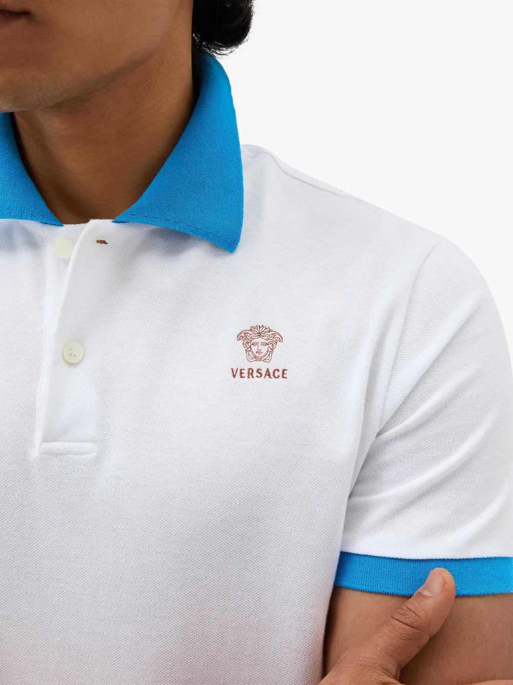 Versace Katoenen piqué poloshirt met borduurwerk Wit