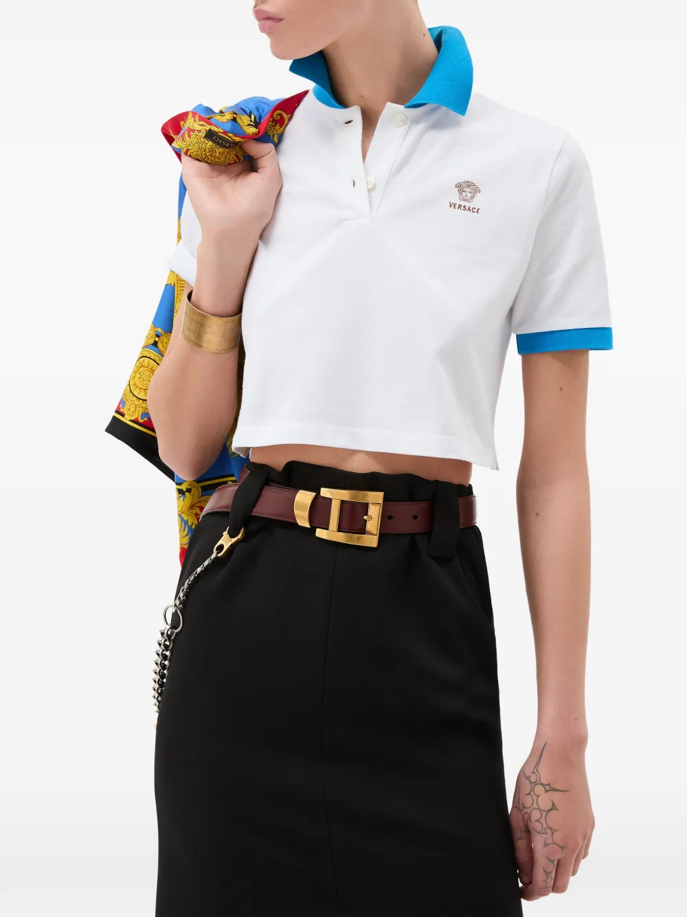 Versace Piqué poloshirt met borduurwerk Wit