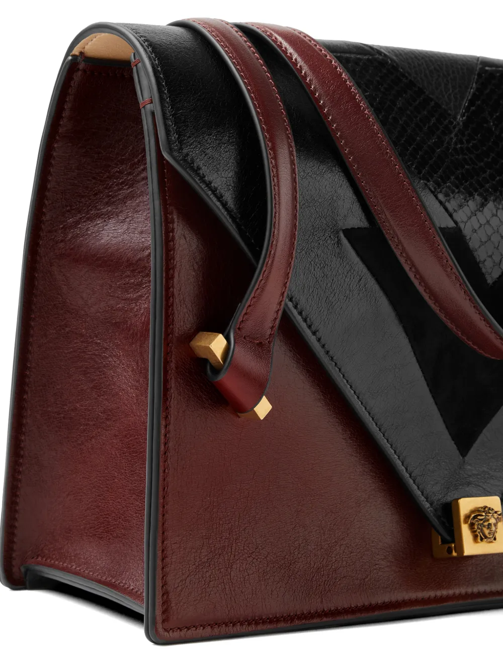 Versace Severine leren schoudertas met python-effect Bruin