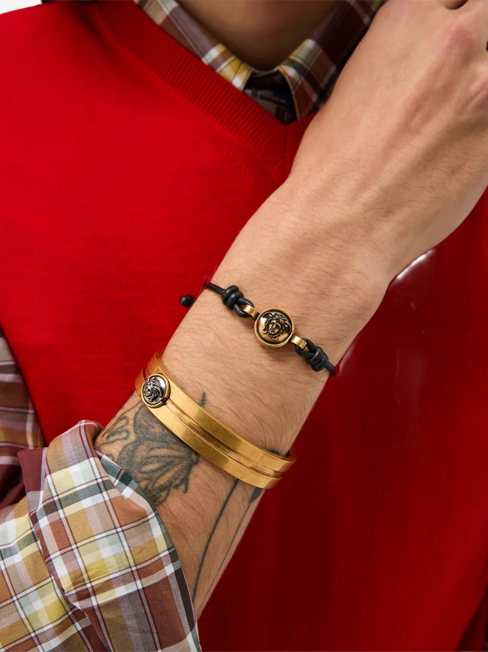 Versace Medusa Leather Bracelet In Gold
