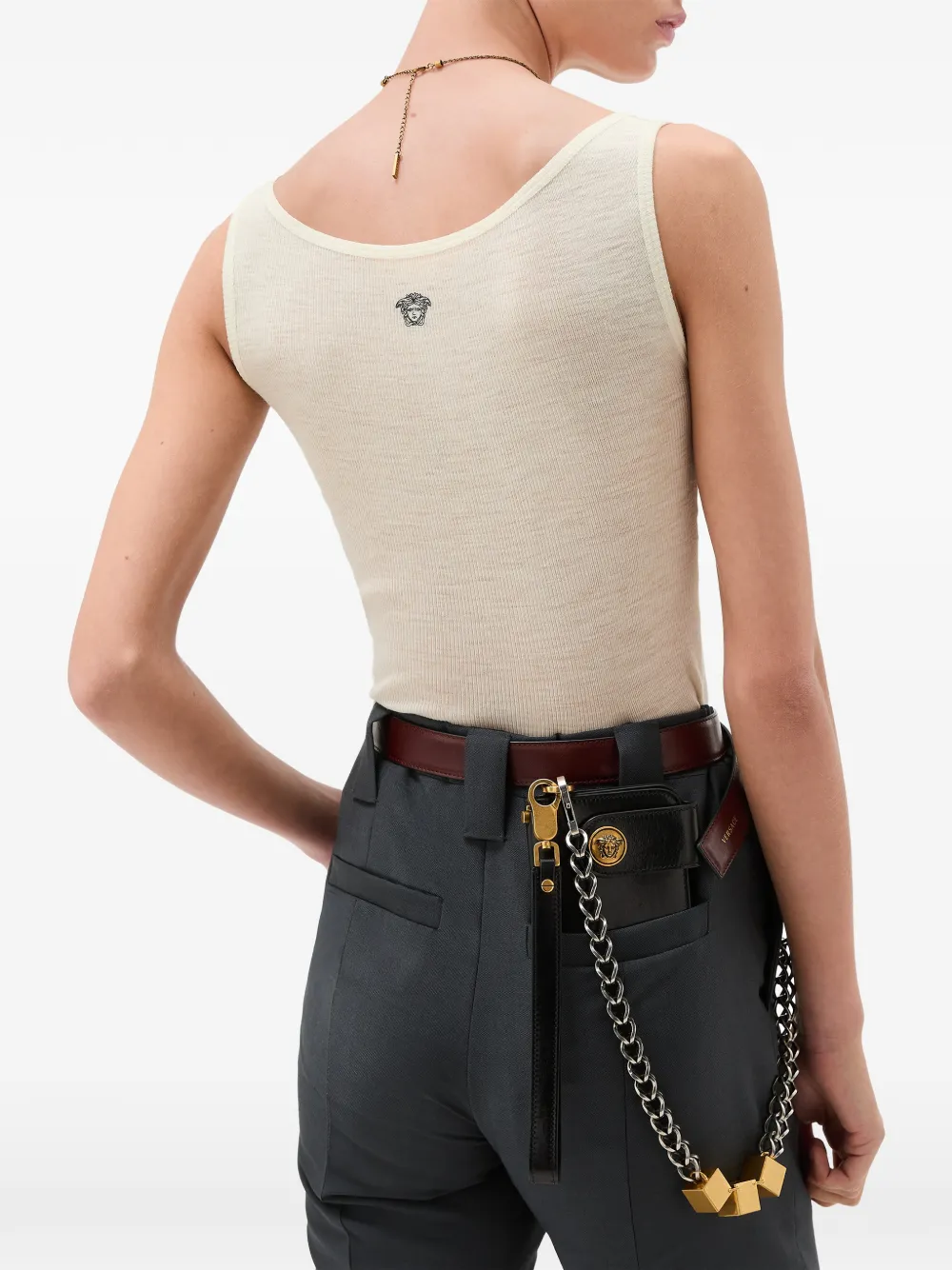  Versace Embroidered Ribbed Wool Tank Top - Neutrals 