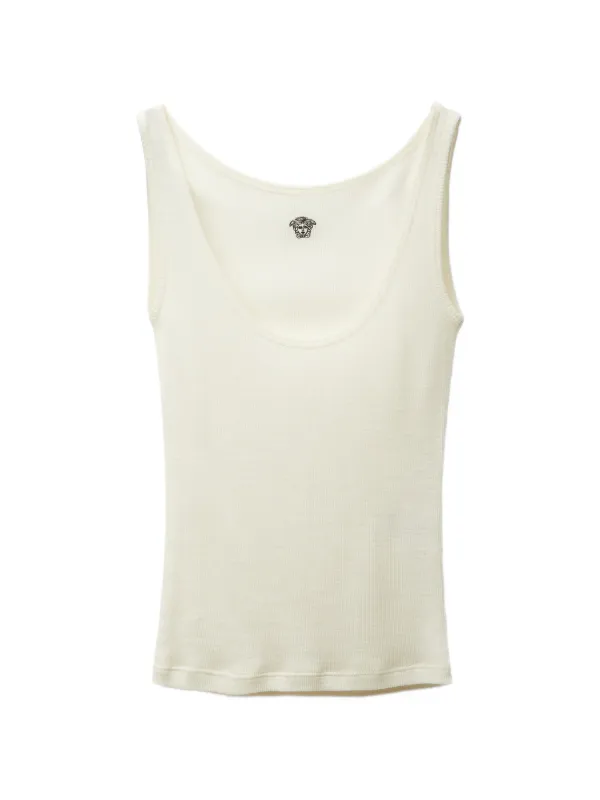 Versace Embroidered Ribbed Wool Tank Top in Neutrals
