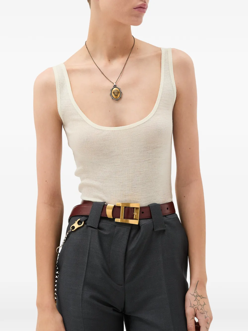 Versace Geribbelde wollen tanktop met borduurwerk Beige