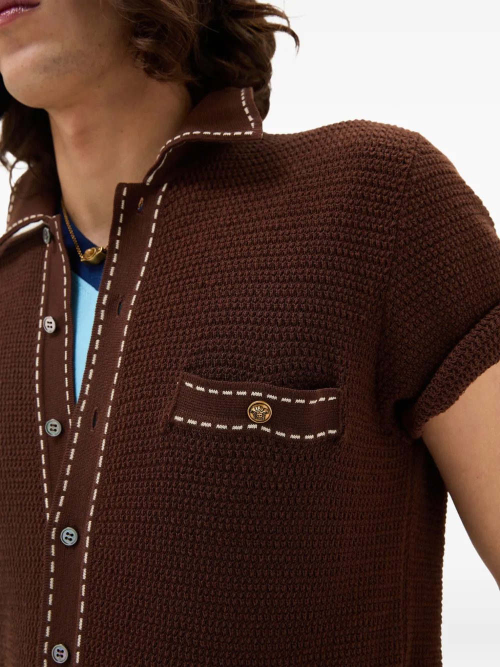 Versace Katoenen gebreid overhemd Bruin