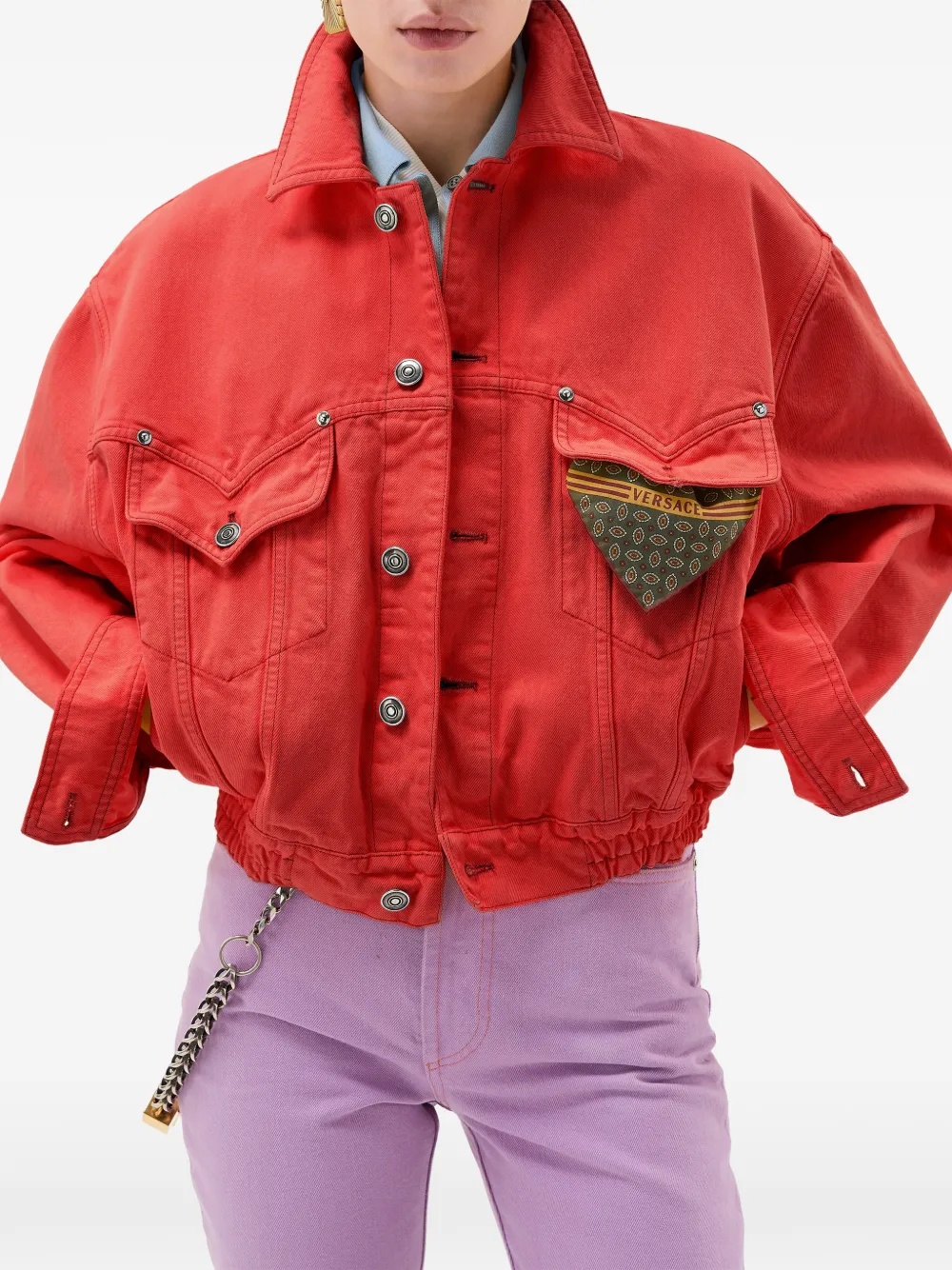  Versace Oversized Denim Blouson - Red 