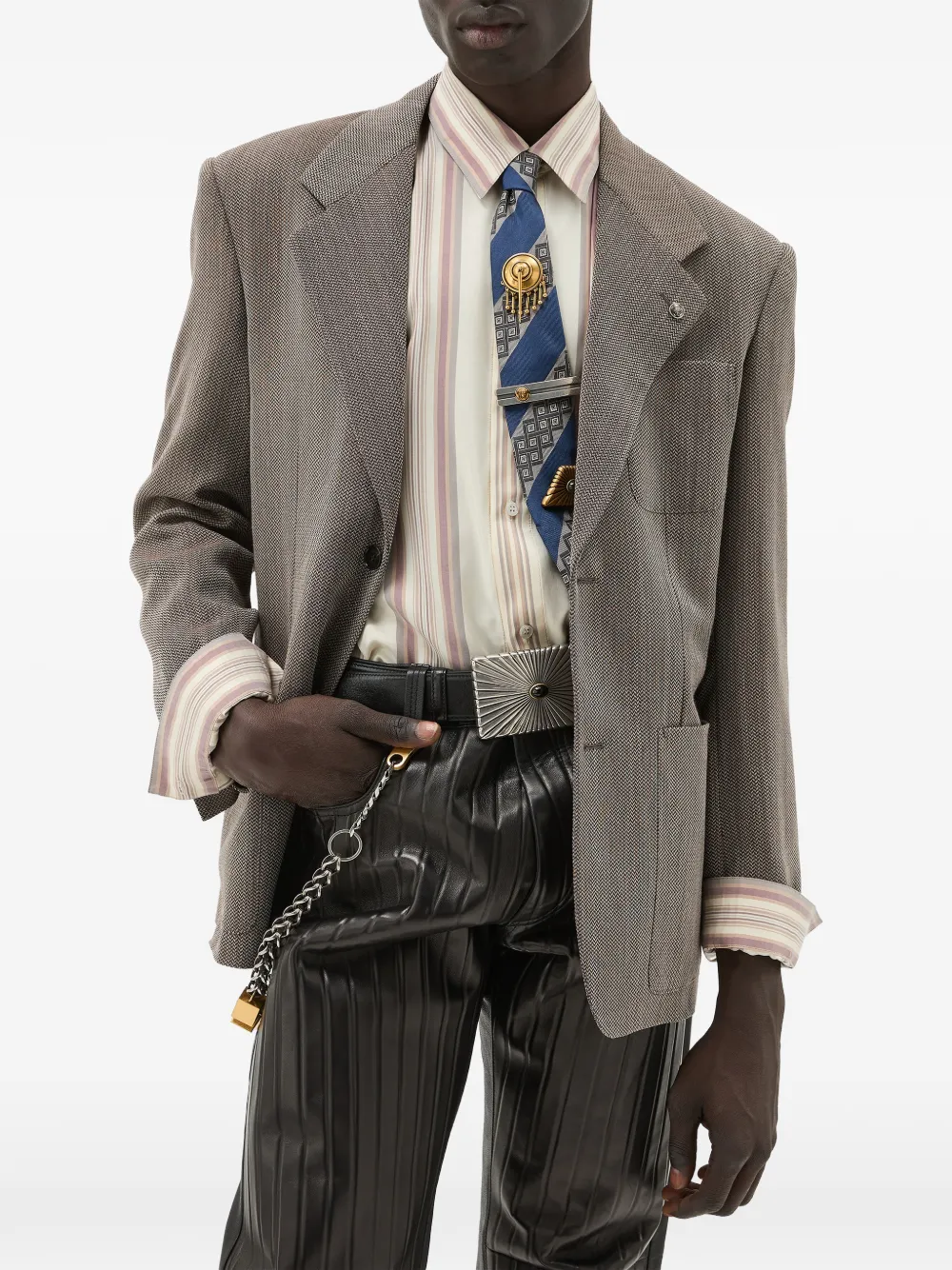  Versace Herringbone Wool Crêpe Blazer - Brown 