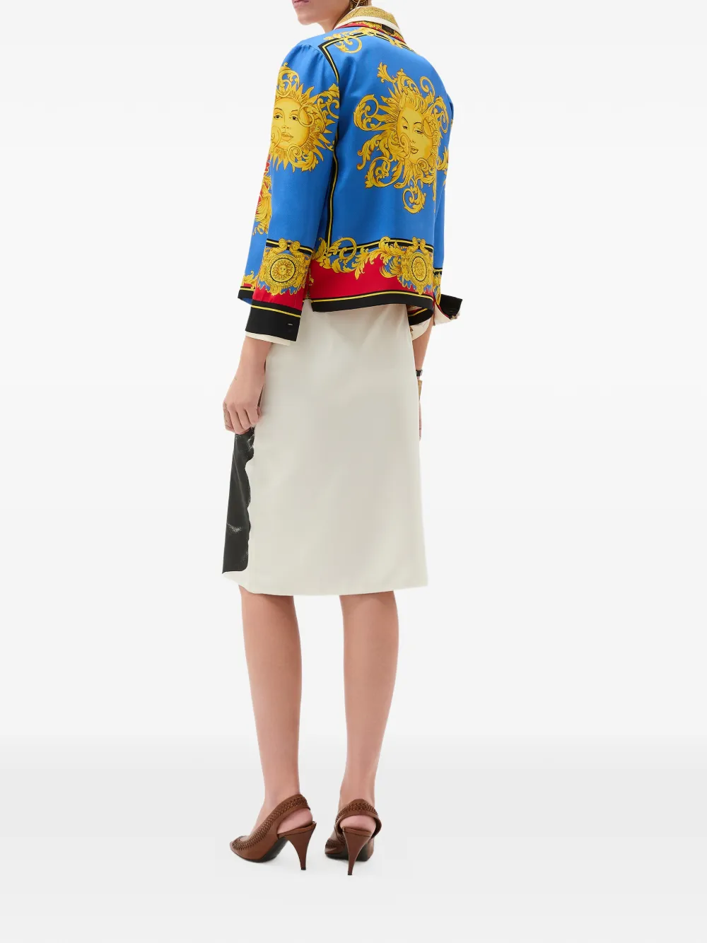 Versace Kokerrok van zijde-popeline met print Beige