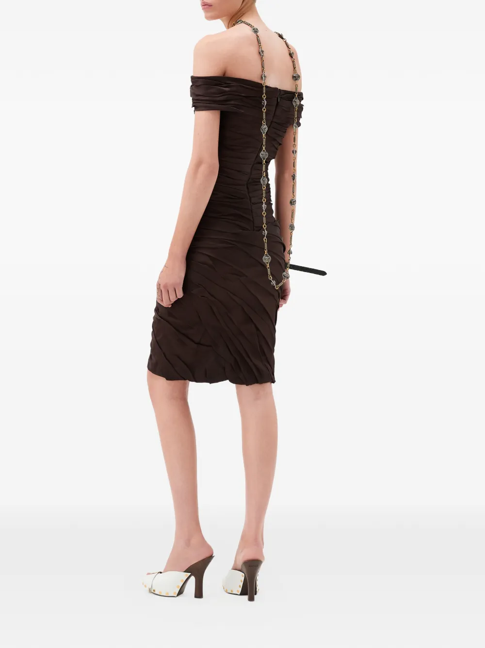 Versace Gedrapeerde Envers-satijnen midi-jurk Bruin