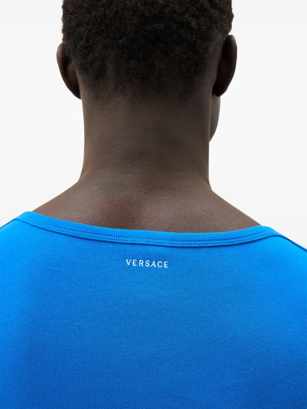 Versace Geribbeld katoenen-jersey T-shirt met borduurwerk Blauw