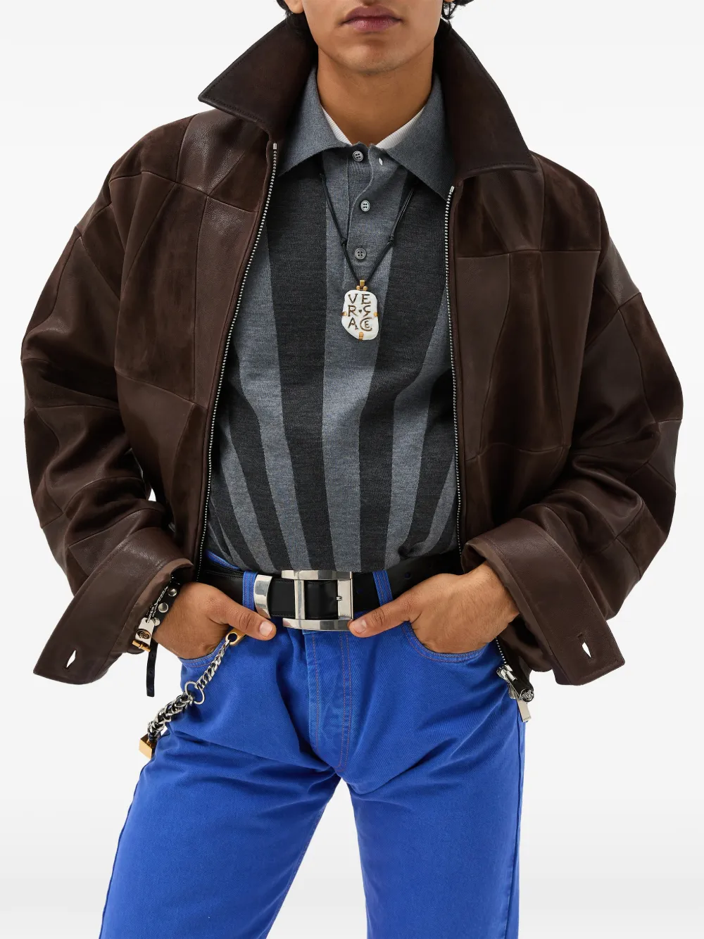  Versace Patchwork Zip Jacket - Brown 