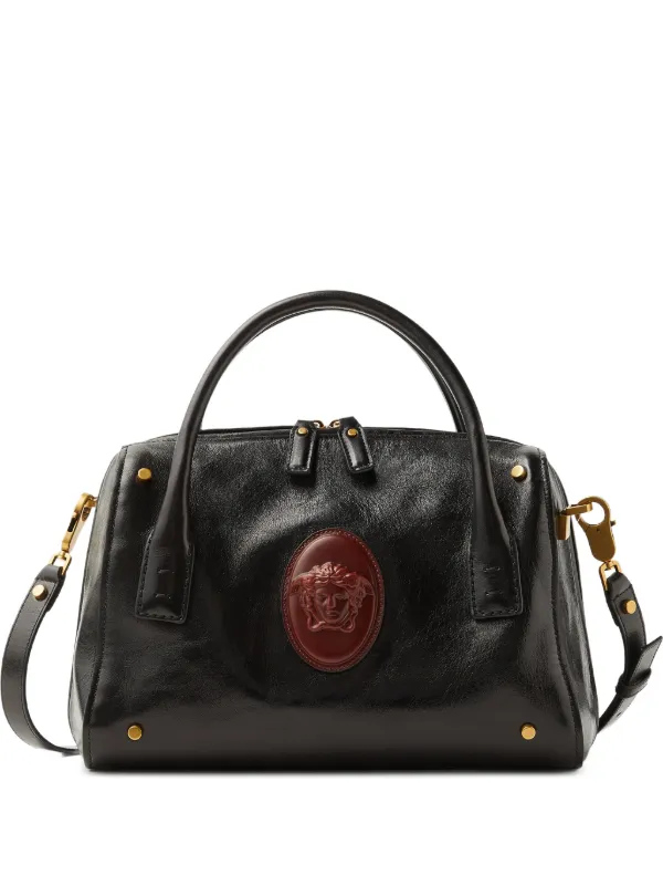 Versace Roomy Leather Boston Bag in Black