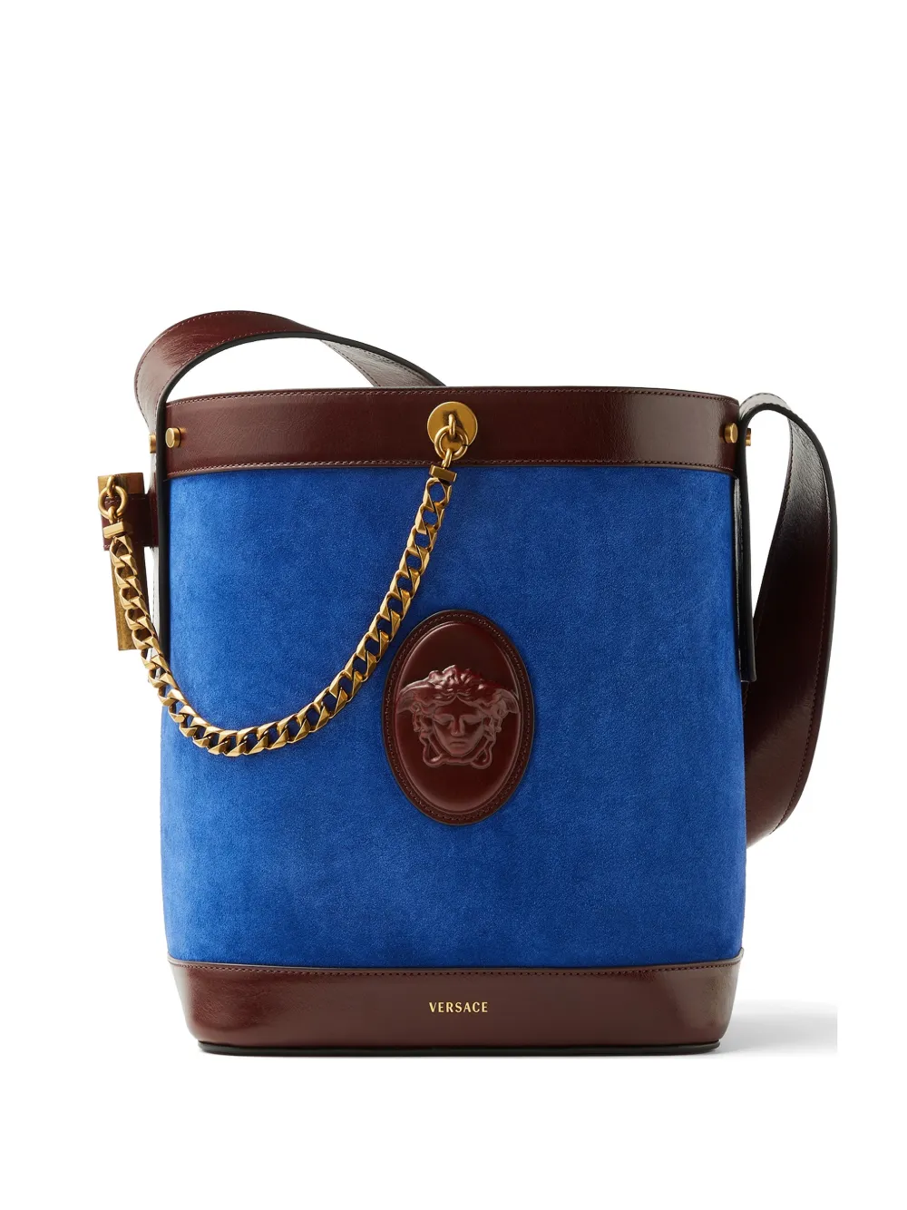 Versace Pivot small suede bucket bag - Blu