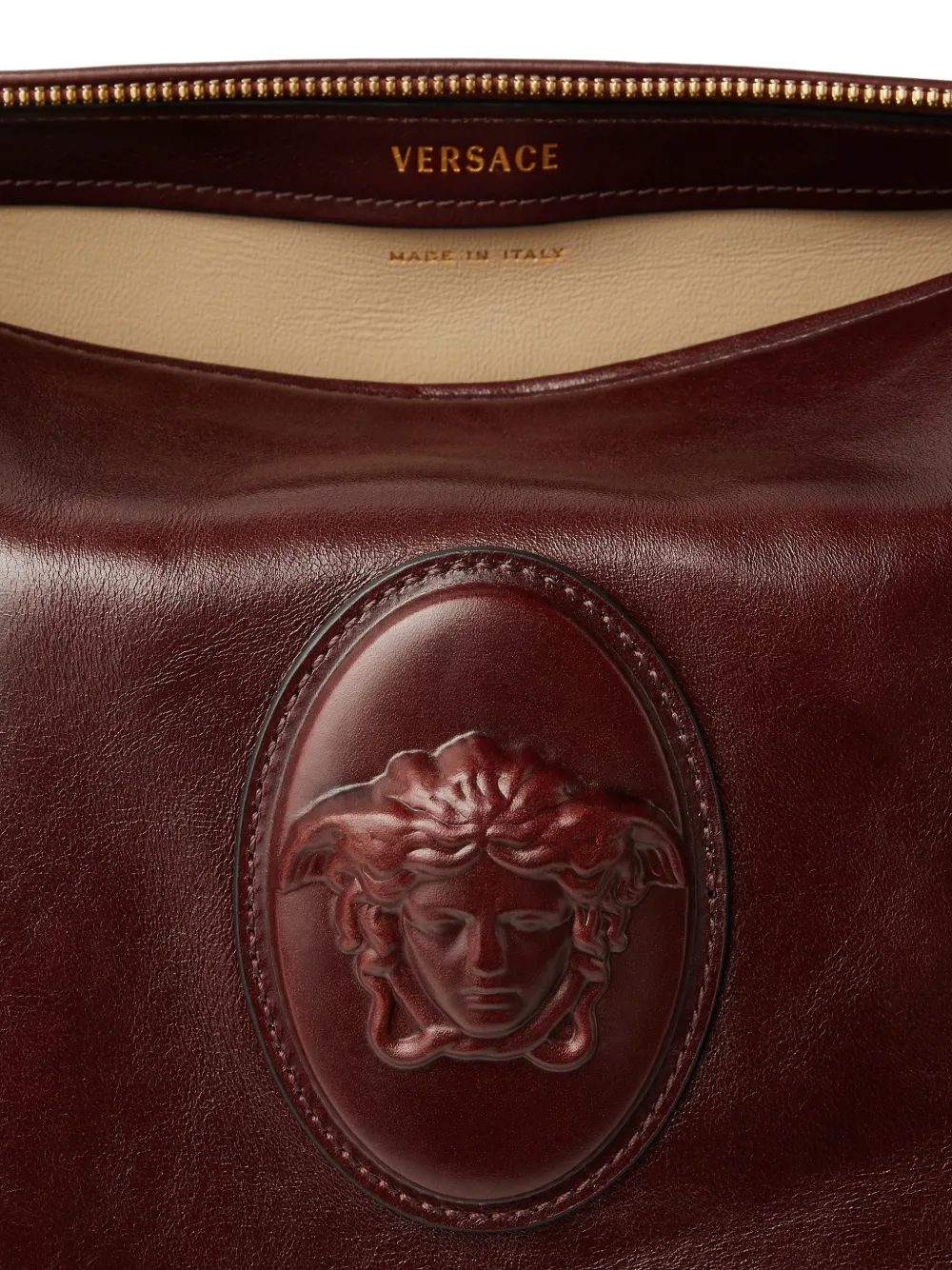 Versace Roomy leren Boston tas Bruin