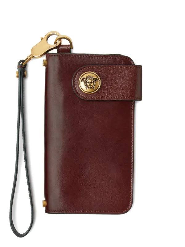 Versace Emblème Long Leather Wallet in Brown