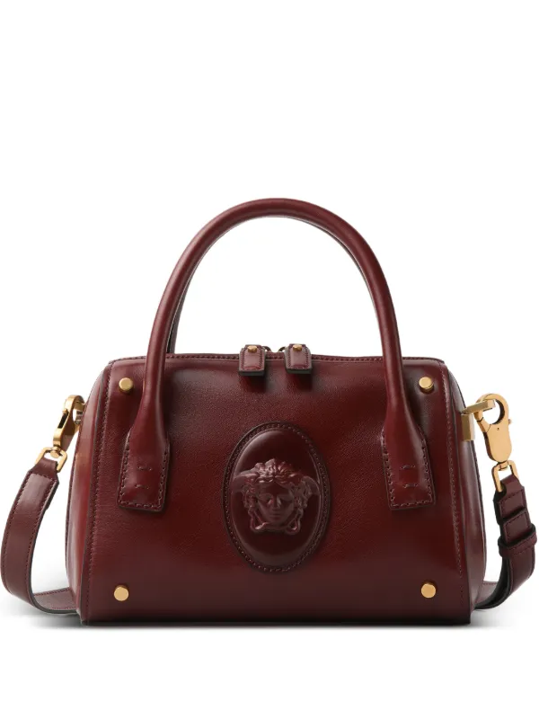 Versace Roomy Small Leather Boston Bag in Brown