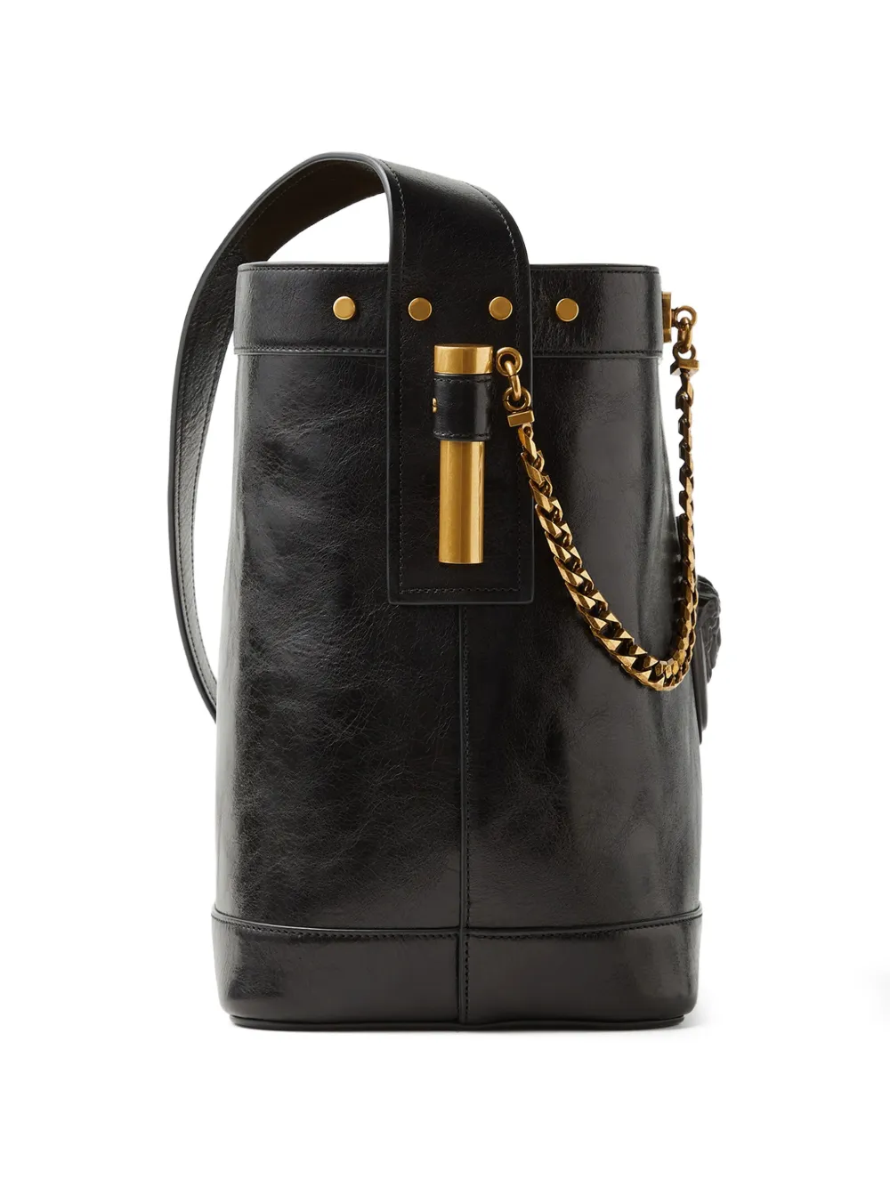 Versace Pivot kleine lederen bucket-tas Zwart