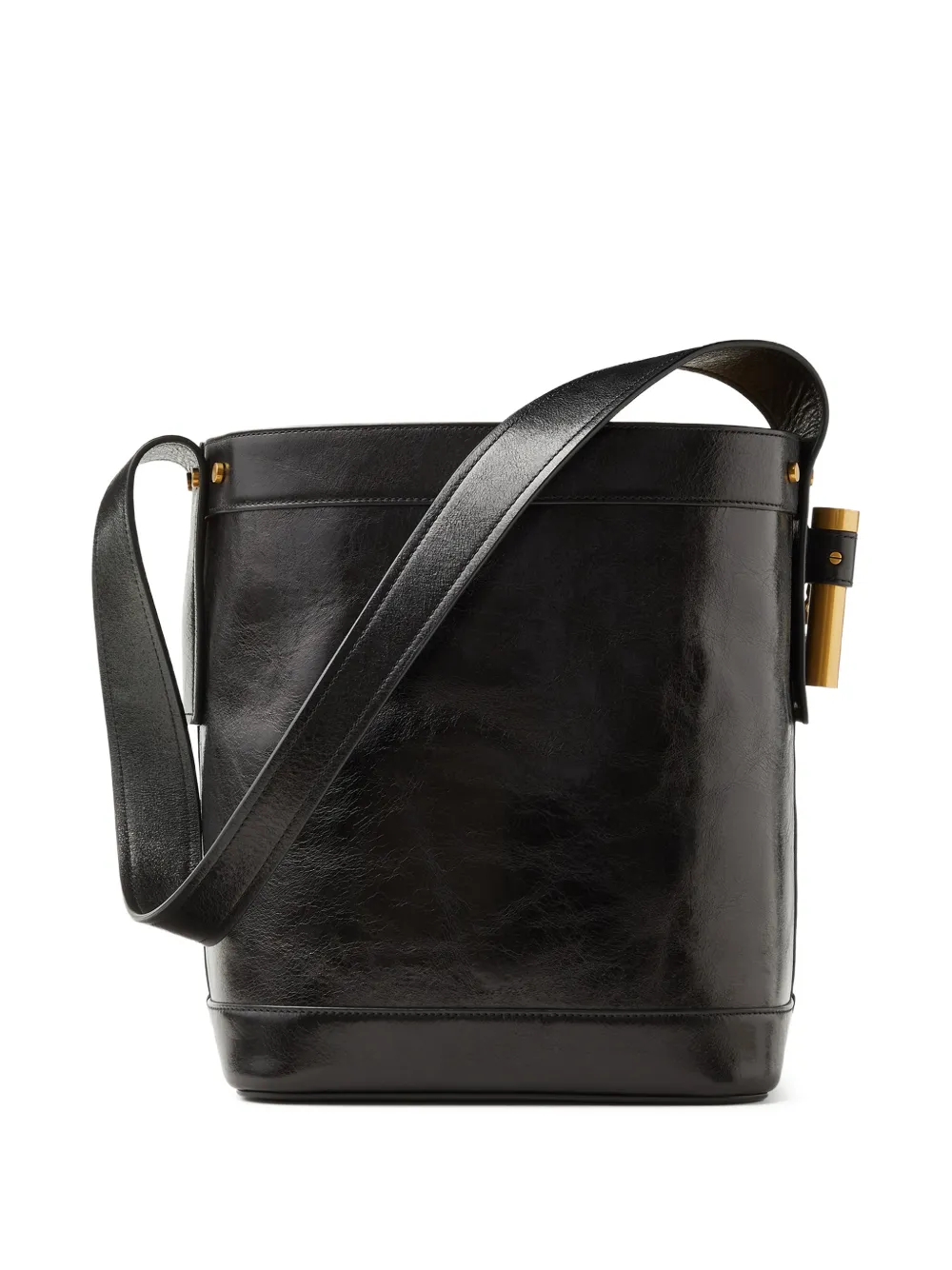  Versace Pivot Small Leather Bucket Bag - Black 