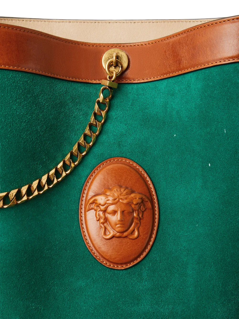Versace Pivot kleine suède bucket-tas Groen
