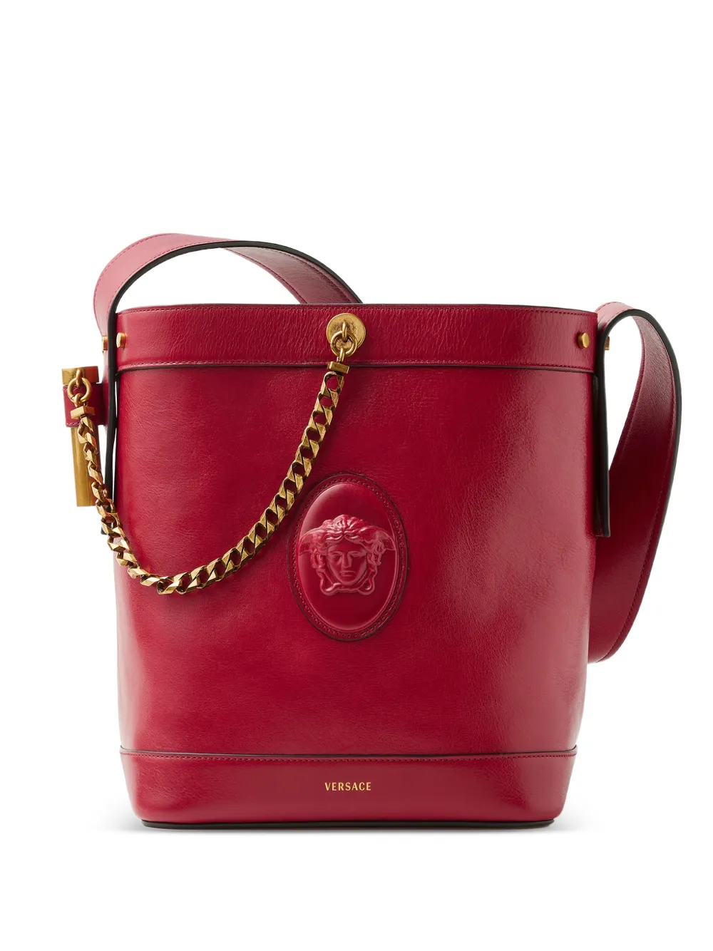 Versace Pivot small leather bucket bag - Rosso
