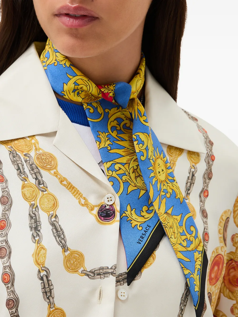  Versace Cinta De Sarga Y Seda Estampada - Azul 