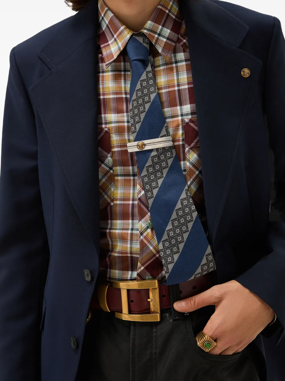 Versace Zijden stropdas met jacquard print Blauw